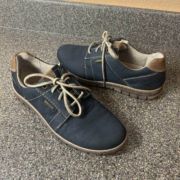 Josef Seibel Womens EU 40 US 9.5 Blue Leather Lace Up Comfort Casual Oxford Shoe - Picture 1 of 11